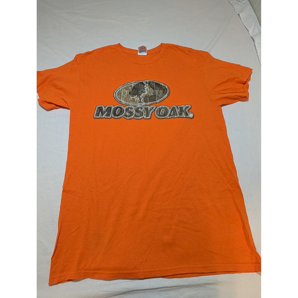 Mossy Oak Mens Graphic T-Shirt Orange Camo Logo Short Sleeve Delta Weight Size M